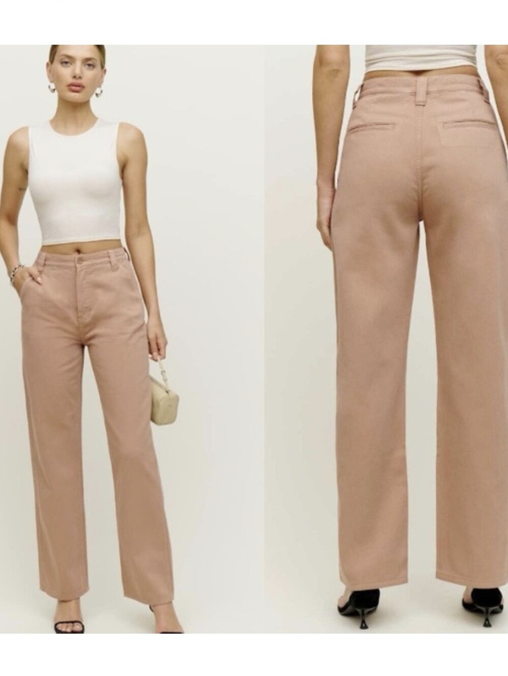 Reformation Gunner Relaxed Twill Pants Khaki Tan Size 29 High Rise Straight Leg